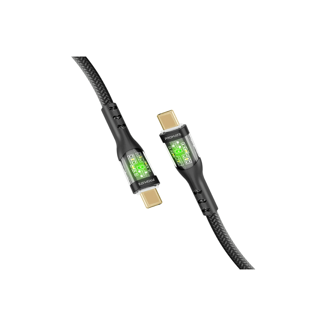 Promate TransLine-CC 60W Power Delivery Ultra-Fast USB-C Cable with Transparent Shells in Qatar Promate TransLine-CC 60W Power Delivery Ultra-Fast USB-C Cable with Transparent Shells in Qatar